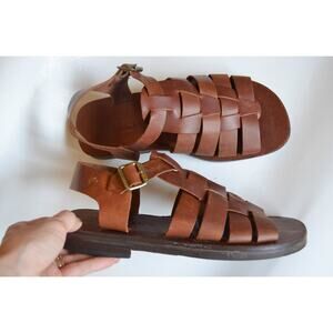 T Strap Leather Woven Fisherman Sandals Size 9M